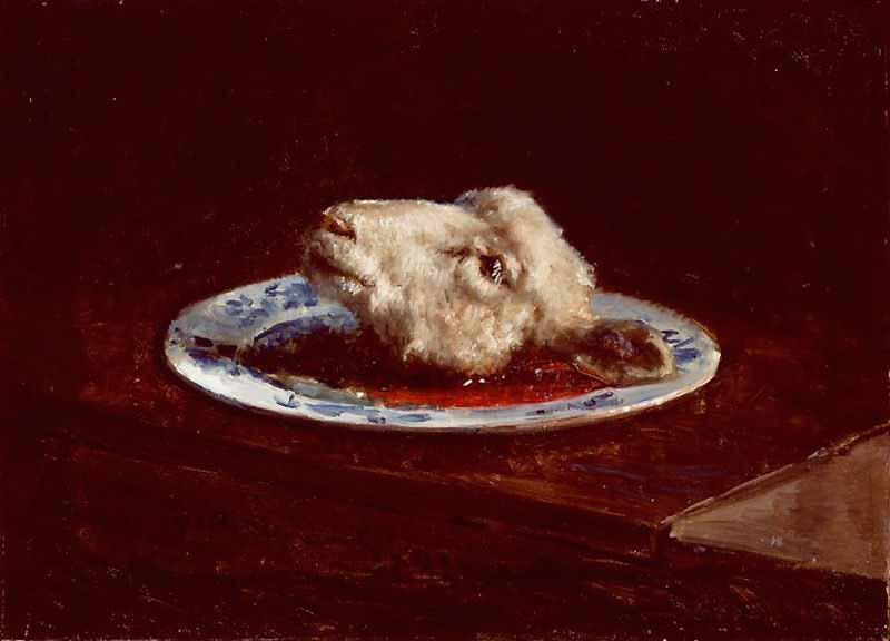 Viggo Johansen A lambs head on a plate oil painting image